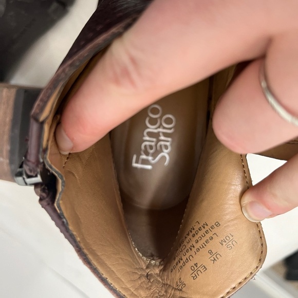 Franco Sarto Burgundy Leather Lugg Sole Maysen Heeled Booties Sz 10 - Picture 3 of 11